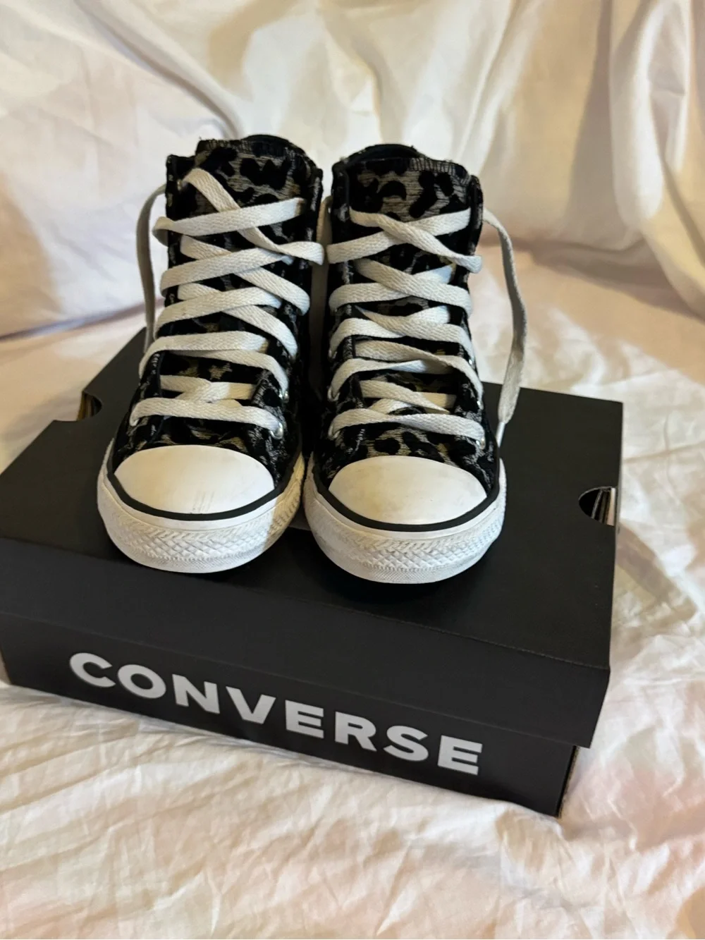 Converse Kids Black and Gray Leopard Print Chuck Taylor High Tops